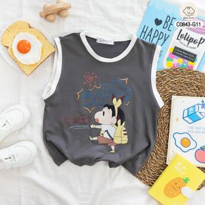 (SG SELLER) Size L Kids Sleeveless Top Age 5-7 Yrs Vest Cotton Singlet Cartoon Crayon Shin-chan