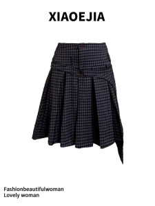 Retro Plaid Half-length Skirt Womens Spring Summer New Slimming Design Midi Pleated Skirt for  Pear Body Types