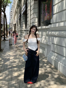 Wild Spicy Pure Oxygen Girl plus Size Design One Shoulder Wide Leg Jeans Set Korean Style Casual Fashion plus Size Womens Outfit