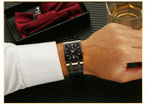 Wwoor นาฬิกาข้อมือมียี่ห้อสำหรับชายปฏิทินสแตนเลสสแควร์กันน้ำ ควอตซ์ นาฬิกาข้อมือออริจินอล