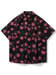 เสื้อเชิ้ตแขนสั้นผ้าไหมน้ำแข็งฤดูร้อน ทรงหลวม บาง ระบายอากาศได้ดี แฟชั่นย้อนยุค สำหรับคู่รัก ทรงหลวม ทรงหลวม ทรงหลวม