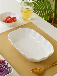 kokepope Ceramic Deep Plate 10.5 inch Rectangle Baking Dish Wavy Rim Serving Plate Baking Pan