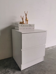 LYSSA Bedside Table / Night Stand with 2 Drawers - NS 8019 (White / Columbia Walnut)