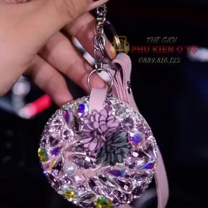 Móc khóa đính đá ngũ sắc có Gương Mini đính đá cao cấp làm phụ kiện quà tặng dây treo balo túi xách ví cầm tay