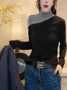 เสื้อยืดคอกลมแขนยาวผู้หญิง ทรงเข้ารูป ดีไซน์เก๋ไก๋ แฟชั่นฤดูใบไม้ร่วง เสื้อเชิ้ตผู้หญิงสไตล์เกาหลี เสื้อผ้าทำงาน