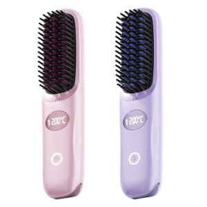 【New Arrival】 Wireless Charging Hair Comb with Ceramic Heating and Negative Ions for Anti-Frizz and Shine Enhancement