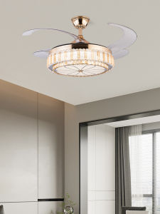 New High-End Crystal Fan Light Pendant Fan Light Restaurant Living Room Bedroom with Electric Fan Pendant Lamp Integrated Variable Frequency