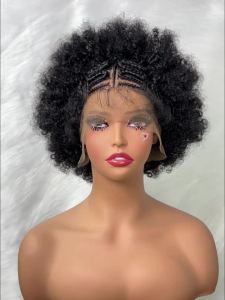 13x6 Lace Front Braids Wig with Baby Hair Synthetic Afro Curly Cornrow Braided Short Wigs for Black Women Natural Lace Bob Wigs