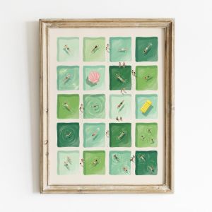 Whimsical Green Stripe Pool Abstract Canvas Print Poster Modern Minimalist Bathroom Art Print Swimmer Summer Wall Art Home De