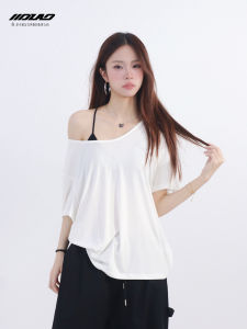 Loose Fit V-Neck Dance T-Shirt Elastic Pure Color Summer Top for Women Casual Streetwear Dancewear Comfortable Breathable