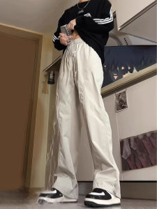 Cleanfit ผ้ากันฝนกันลมแบบมีตะเข็บชายางยืดสำหรับผู้ชาย กางเกงขายาวทรงหลวม ทรงลำลอง ฤดูใบไม้ร่วง 2024