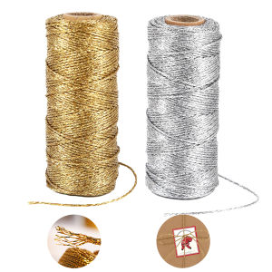 1pc 328 Feet Twine String Metallic Bakers String Gold Silver Wrapping Twine String for Rope Ribbon Crafts Christmas Home Decor