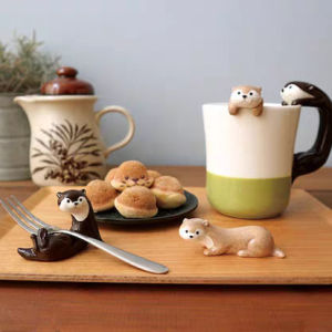 Cốc Cà Phê Gốm Sứ Decole Tranh Vẽ Tay Mèo Rái Cá Đế Cốc Đựng Thìa Khay Đựng Thìa Đồ Dùng Nhà Bếp Sáng Tạo Quà Tặng Thú Cưng Dễ Thương