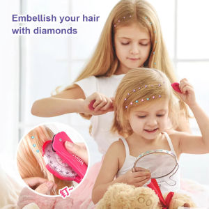 Kids Glam Collection Starter Kit With 180 pcs Gems Girls Hair Styling Toy Bling Glitter Hair Magic Jewel Drill Interactive Toys Pretend Play Nail Gems Rig Toy Hair Gem Stamper