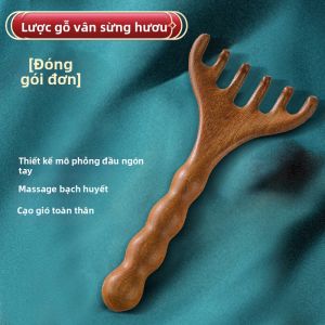 Lược Massage Huyệt Đạo Bằng Gỗ Đàn Hương Tự Nhiên Hình Sừng Nai Sáu Răng Trị Liệu Đầu Dụng Cụ Cào Da Đầu Năm Ngón Chăm Sóc Cá Nhân Gia Đình