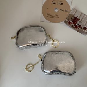 Silver Cow Layer Crack Coin Purse Portable Female Minimalist Trendy Ins Korean Style Wallet Lipstick Pouch 2024 New Arrival