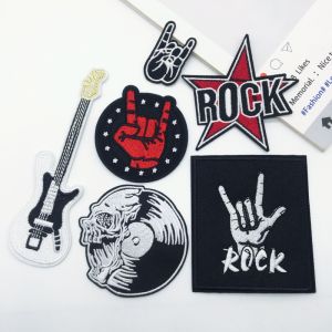 6pcs Rock&Roll Punk Patches On Clothes Guitar Stripes Iron On Patches For Clothing DIY Music Embroidered Appliques.