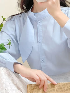 Elegant Blue Long Sleeve Women's Shirt: Vintage Design & Unique Style