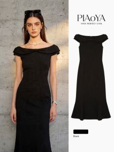 PIAOYA | High Quality Slimming Black Sheath Dress Medium Length