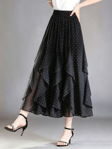 Pretty Polka Dot Mid-length Skirt Long A-line Skirt
