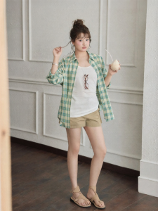 JULULOOK | Bộ Áo Sơ Mi Caro Xanh Vest Quần Short Dành Cho Người Mập