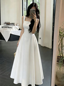 SUHUIQIAN | Hepburn Style Petite White Cami Dress Summer Elegant French Waist-cinched Gown