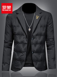 Romon Embroidered Mens down Jacket Casual White Duck Feather Business Casual Style Warmth Insulated Coat Regular Fit