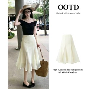 SUHUIQIAN | Yellow Chiffon A-line Mermaid Skirt Mid-length