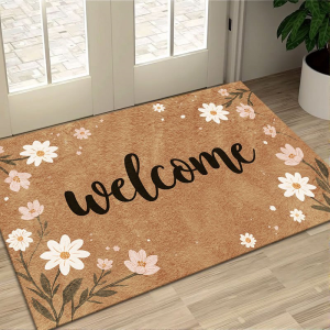 VIKAMA Fresh Floral Welcome Doormat Non-Slip Dust Removal Indoor and Outdoor Mat Entrance Courtyard Carpet Home Decoration