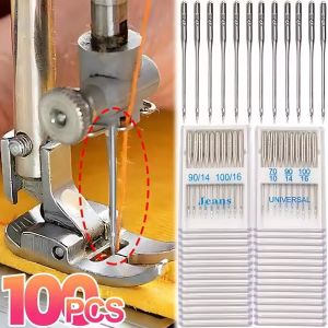 กางเกงยีนส์เข็มเครื่องเย็บผ้า100ชิ้นหัวบอลสำหรับเครื่องเย็บผ้า Mesin Jahit Rumahan ทั่วไปเข็มเย็บผ้า