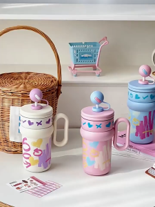 แก้วน้ำสแตนเลส316 แก้วเก็บความเย็น แก้วน้ำลายการ์ตูนน่ารัก ขวดน้ำแก้วเก็บความเย็น เก็บความร้อน-เย็นได้นาน 540ml