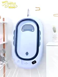 Bồn tắm nhiệt kế gấp gọn cho bé kèm phao tắm lớn Thau Tắm Gấp Gọn Cho Bé Sơ Sinh Bồn Tắm Gấp Gọn Cho Bé Di Động Chống Trượt