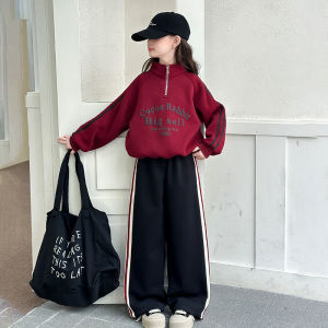 MPW | Girls Hoodie Set Casual Style Mid Autumn Spring Fashionable Stand Collar Top Cool Straight Leg Pants Two Piece Set For Kids