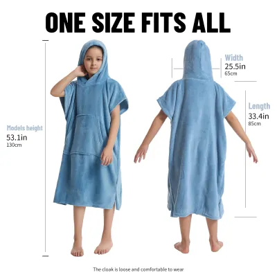 Microfiber Kids Changing Towel Robe: Soft Plush Bath Towels - Warm Coral Fleece Hoodie - Swim Surf Poncho for 5-12 Years