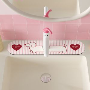 VIKAMA Pink Heart-Shaped Striped Cartoon Cat And Dog Faucet Pad Quick Drying Sink Pad Kitchen Bathroom Sink Home Decoration