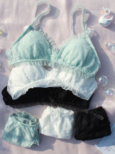 ระบายอากาศได้ดี บาง ลูกไม้ ผู้หญิง ชุดชั้นในชุดไม่มีรอยต่อไม่มีแหวนเหล็ก นักเรียน เด็กผู้หญิง เสื้อชั้นใน นุ่ม สบาย ผ้าฝ้าย เรียงรายคงที่ สายคล้อง