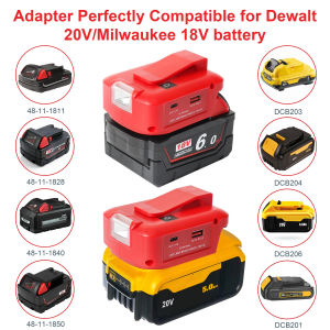 Adapter For Milwaukee  M18 18V battery to PD 22.5W QC 3.0  USB fast charger port  flash light and DIY DC12V3A