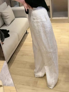 BINKAFENNY | Korean Style High Waist Wide Leg Linen Drawstring Casual Pants Women Summer Fashionable Beautiful Long Trousers Casual Pants