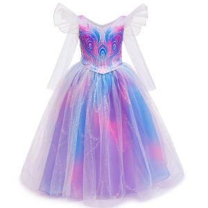 Kids Glinda Sparkle Tulle Princess Costume Flare Sleeve Dress with Full Accessories for Girls Birthday Party Halloween Cosplay
