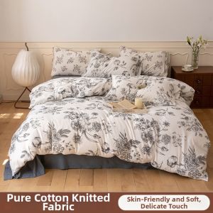 BEIPIN | Ultra-Soft Knitted Interlock Cotton Four-Piece Bedding Set Class A