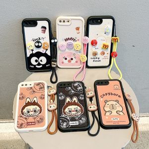 Ốp lưng hoạt hình dễ thương cho Samsung Galaxy A16 A36 A56 A06 A05 A05s LTE 4G 5G Ốp điện thoại thiết kế mới 3D Labubu Capybara kết cấu da Silicone mềm chống sốc có dây đeo