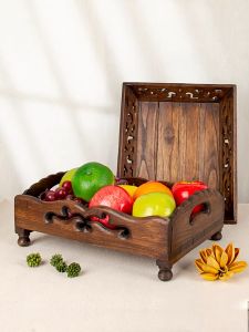 ถาดผลไม้ต้นสัก ถาดชาไม้เนื้อแข็ง ถาดผลไม้รูปสี่เหลี่ยมผืนผ้า ถาดฉลุลูกไม้ลายไทย ตะกร้าผลไม้ ถาดขนมขบเคี้ยววินเทจ ถาดอาหาร