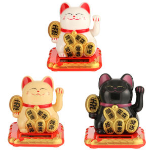 Beautifulhome 2.5 inch Shaking Hands Solar Lucky Fortune Cat Wealth Waving Figurines Car Miniatures Ornament