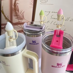 Creative Ice Cream Pattern Silicone Dustproof Plug for Starbucks Stanley Large Diameter 10mm Straw Stopper Dining Utensils