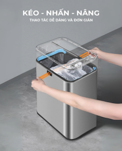 Thùng rác ELPHECO đạp chân mở hai cánh 202530L có thùng chứa rác rời bên trong màu bạc GermanySNT