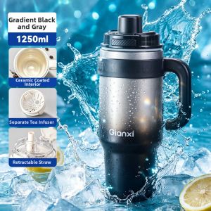 GIANXI | Thermal Insulated Large Capacity Water Bottle with Ceramic Liner and Straw