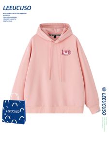 LEExuss Strawberry Bear Ladies Hoodie Spring Autumn Large Size Outerwear High-End Pure Cotton Couple Matching Hooded Sweatshirt