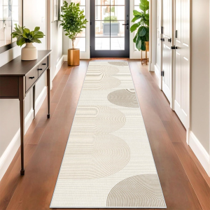 VIKAMA Modern Cream Style Runner Rug Nordic Aesthetic Corridor Mat Non Slip Machine Washable Carpet for Daily Home Decoration