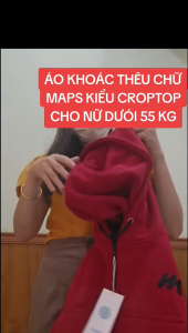 MAPS Áo Khoác Nữ Hoodie Zip Nỉ Len Bông Thêu Kiểu Lửng Croptop Túi Trong Tay Dây Kéo Phao Chống Nắng Thu Đông Form 1 Size Dưới 54 Kg