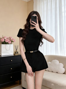 French Hepburn Style Velvet Black Jumpsuit